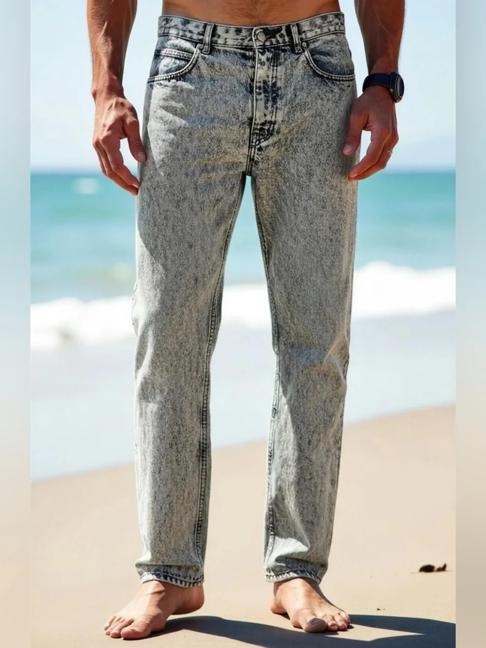 Jordache Men’s Slim Acid Wash Gray Jeans - Picture 1 of 16